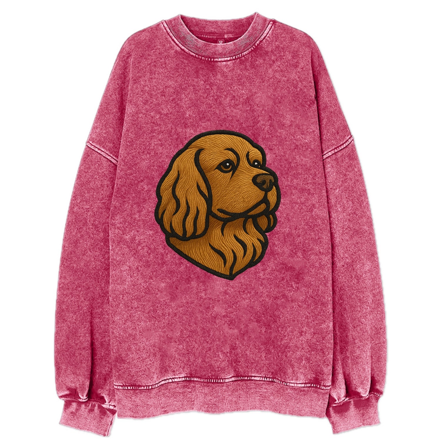 Sussex Spaniel - Golden liver embroidered low-set design - Vintage Sweatshirt - Pink