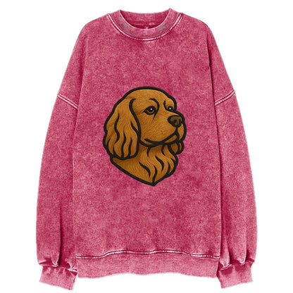 Sussex Spaniel - Golden liver embroidered low-set design - Vintage Sweatshirt - Pink