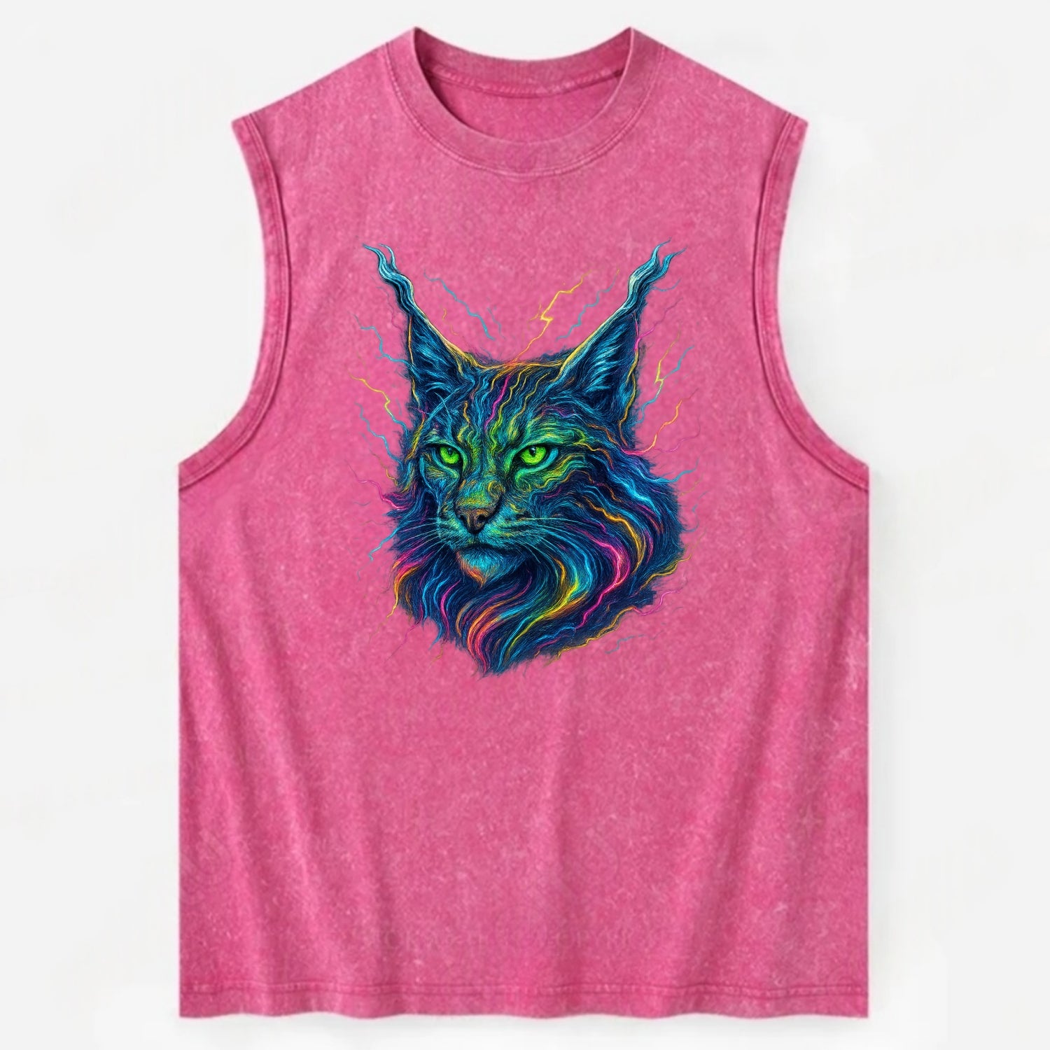 Wild lynx with ear tufts transforming into liquid mercury flows, silver and - Vintage Washed Tank - Pink