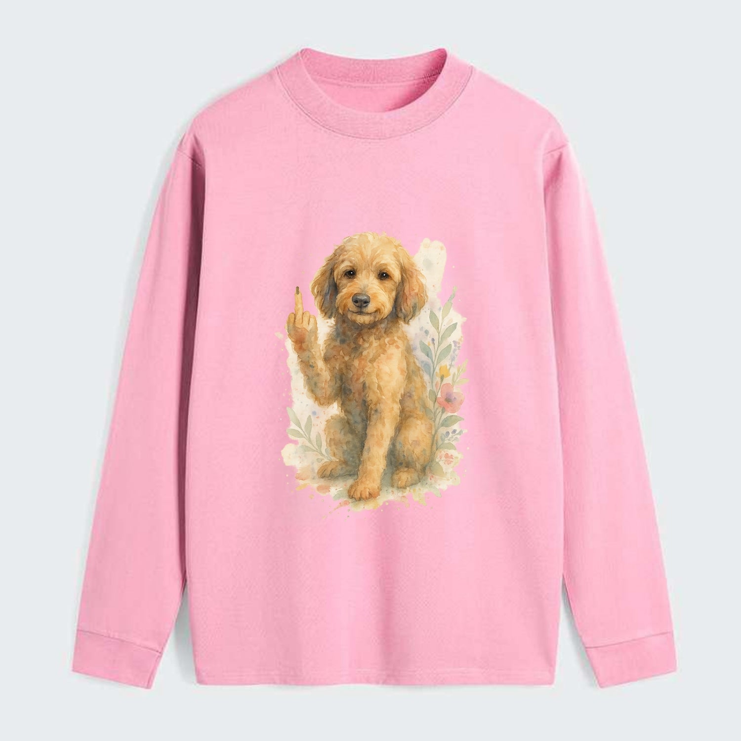 Labradoodle hypoallergenic with wavy coat, intelligent eyes, paw raised - Classic Long Sleeve Shirt - Pink