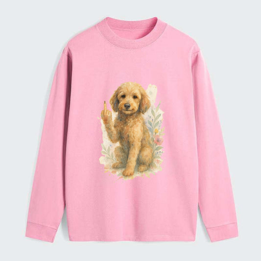 Labradoodle hypoallergenic with wavy coat, intelligent eyes, paw raised - Classic Long Sleeve Shirt - Pink