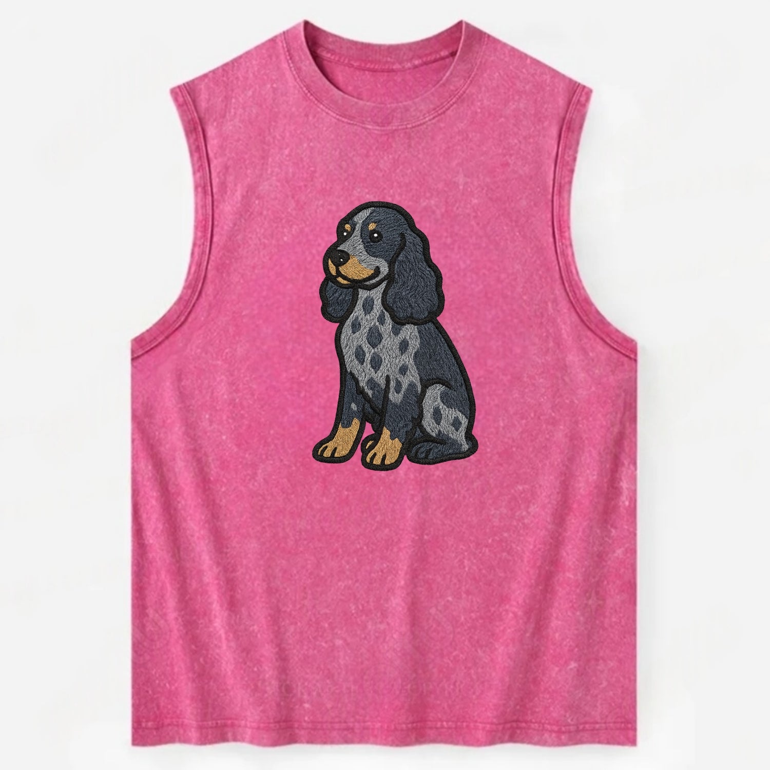 English Cocker Spaniel - Blue roan embroidered sitting pose - Vintage Washed Tank - Pink