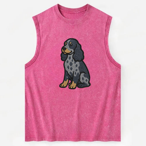 English Cocker Spaniel - Blue roan embroidered sitting pose - Vintage Washed Tank