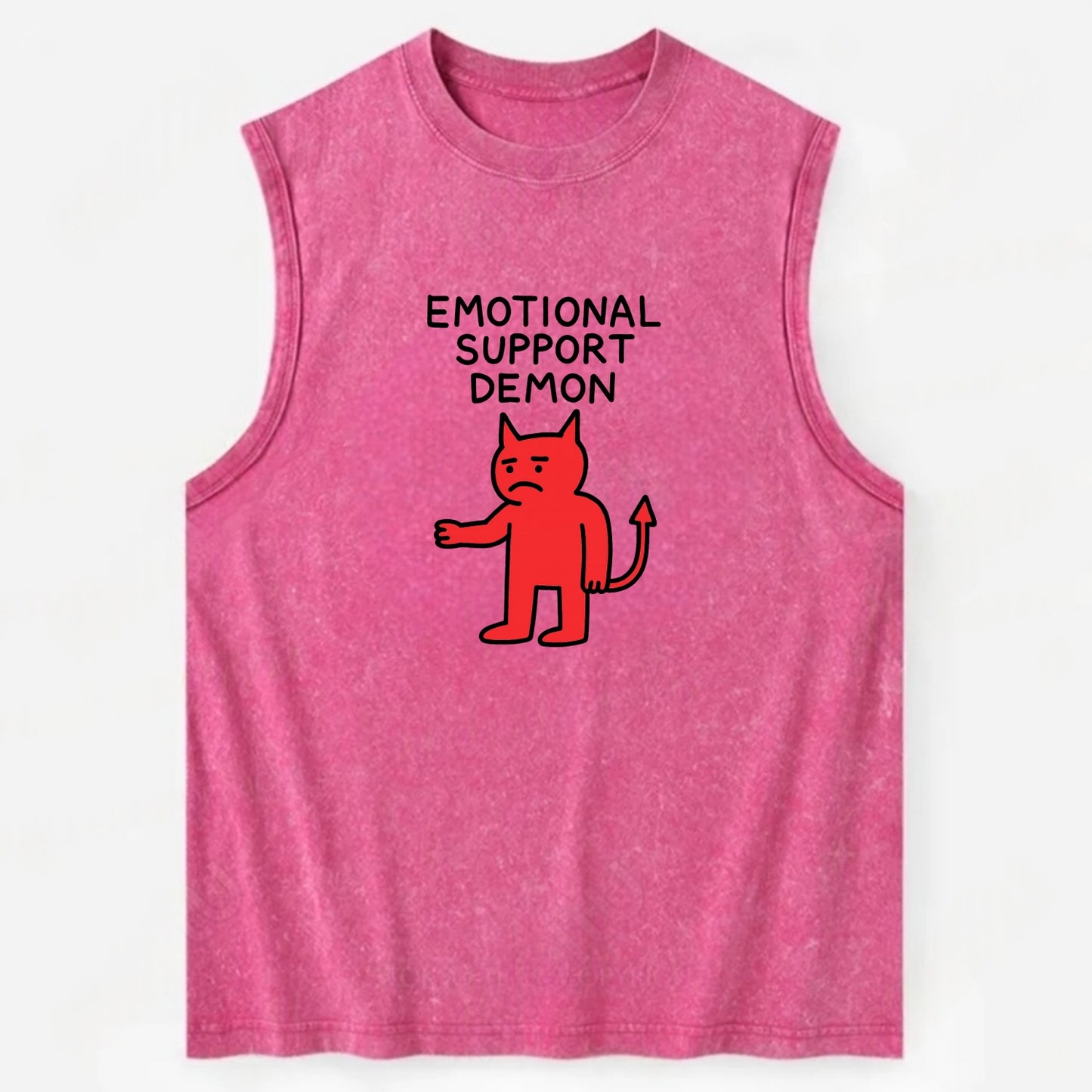 EMOTIONAL SUPPORT DEMON | Devil caring reluctantly - Vintage Washed Tank - Pink