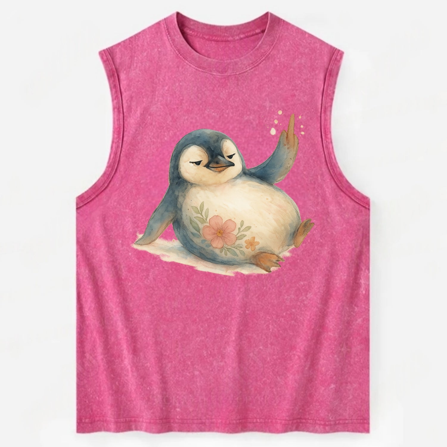 chubby penguin sliding on belly, one flipper up giving attitude - Vintage Washed Tank - Pink