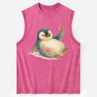 chubby penguin sliding on belly, one flipper up giving attitude - Vintage Washed Tank - Pink