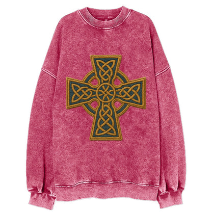 Book Of Kells Cross - Vintage Sweatshirt - Pink