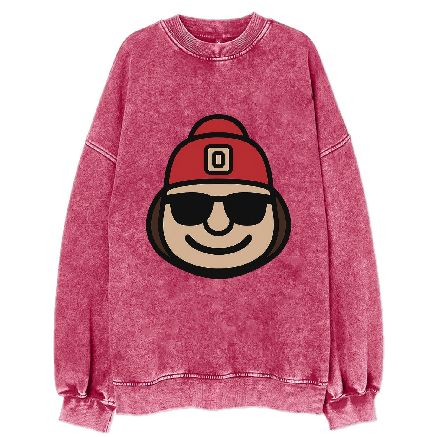 Columbus Brutus wearing Ohio State beanie with Block O patch - Vintage Sweatshirt - Pink