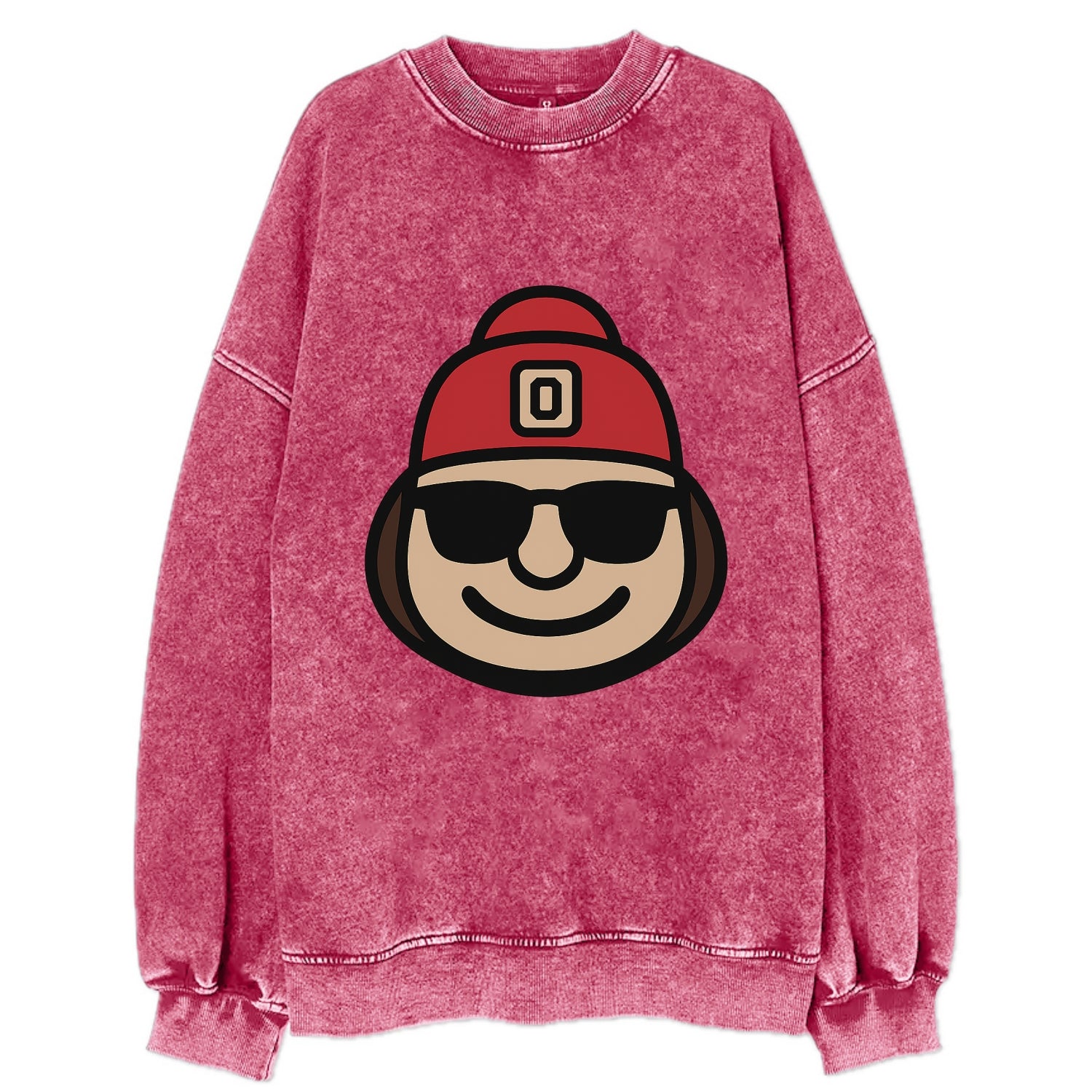 Columbus Brutus wearing Ohio State beanie with Block O patch - Vintage Sweatshirt - Pink