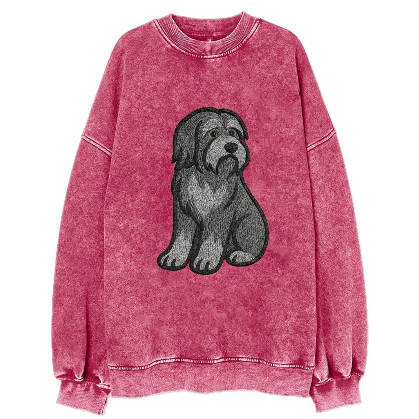 Bearded Collie - Gray shaggy coat embroidered pose - Vintage Sweatshirt - Pink