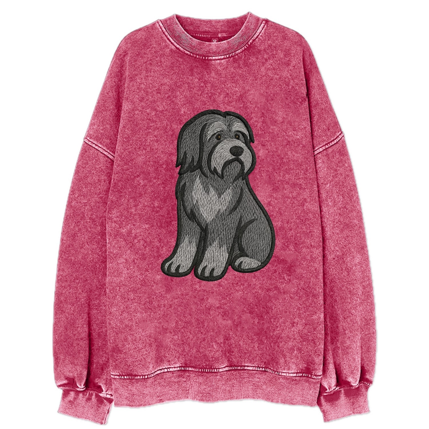 Bearded Collie - Gray shaggy coat embroidered pose - Vintage Sweatshirt - Pink