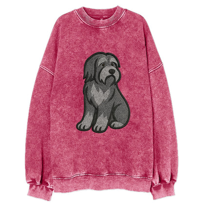 Bearded Collie - Gray shaggy coat embroidered pose - Vintage Sweatshirt - Pink