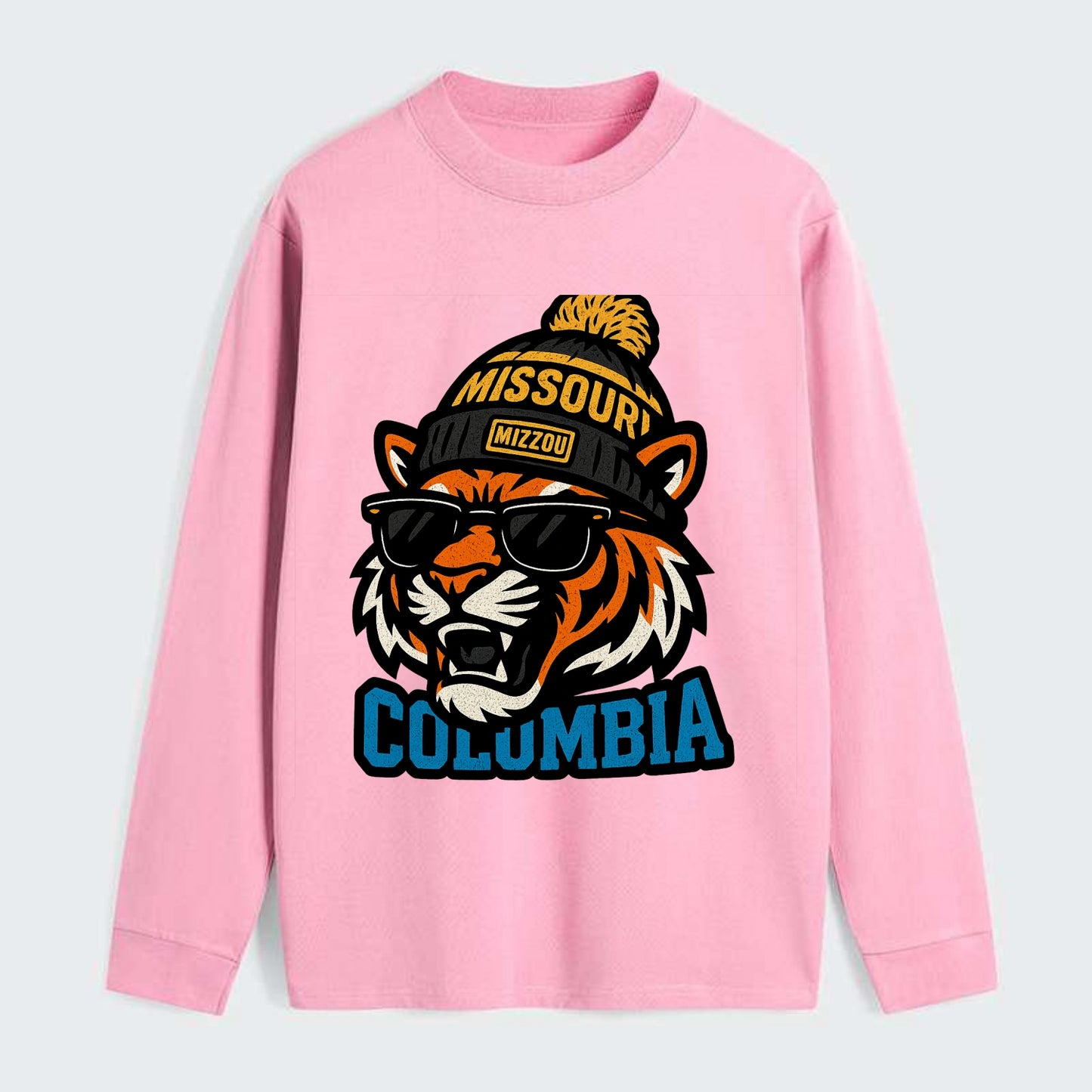 Columbia Tiger wearing Missouri beanie with Mizzou patch - Classic Long Sleeve Shirt - Pink