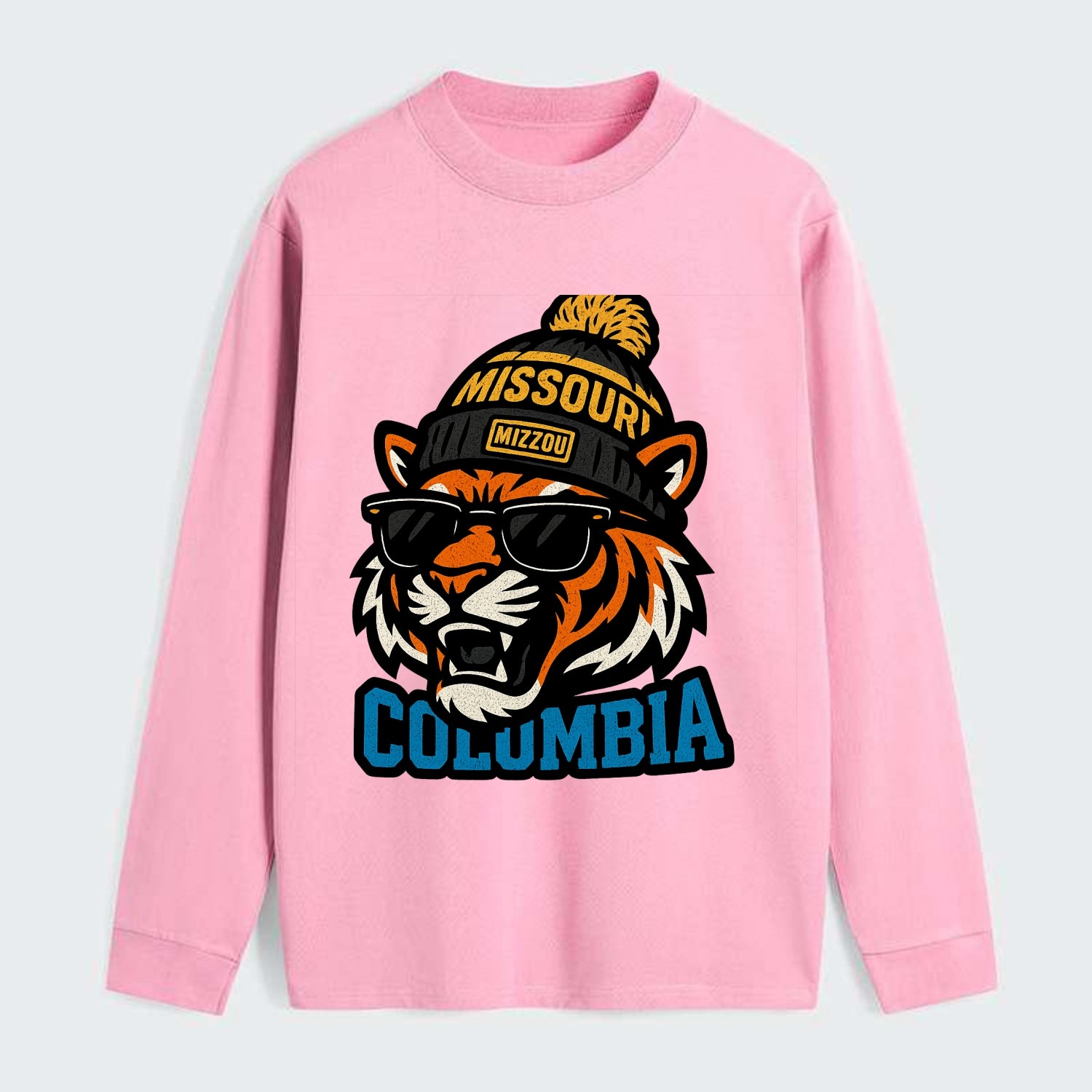 Columbia Tiger wearing Missouri beanie with Mizzou patch - Classic Long Sleeve Shirt - Pink