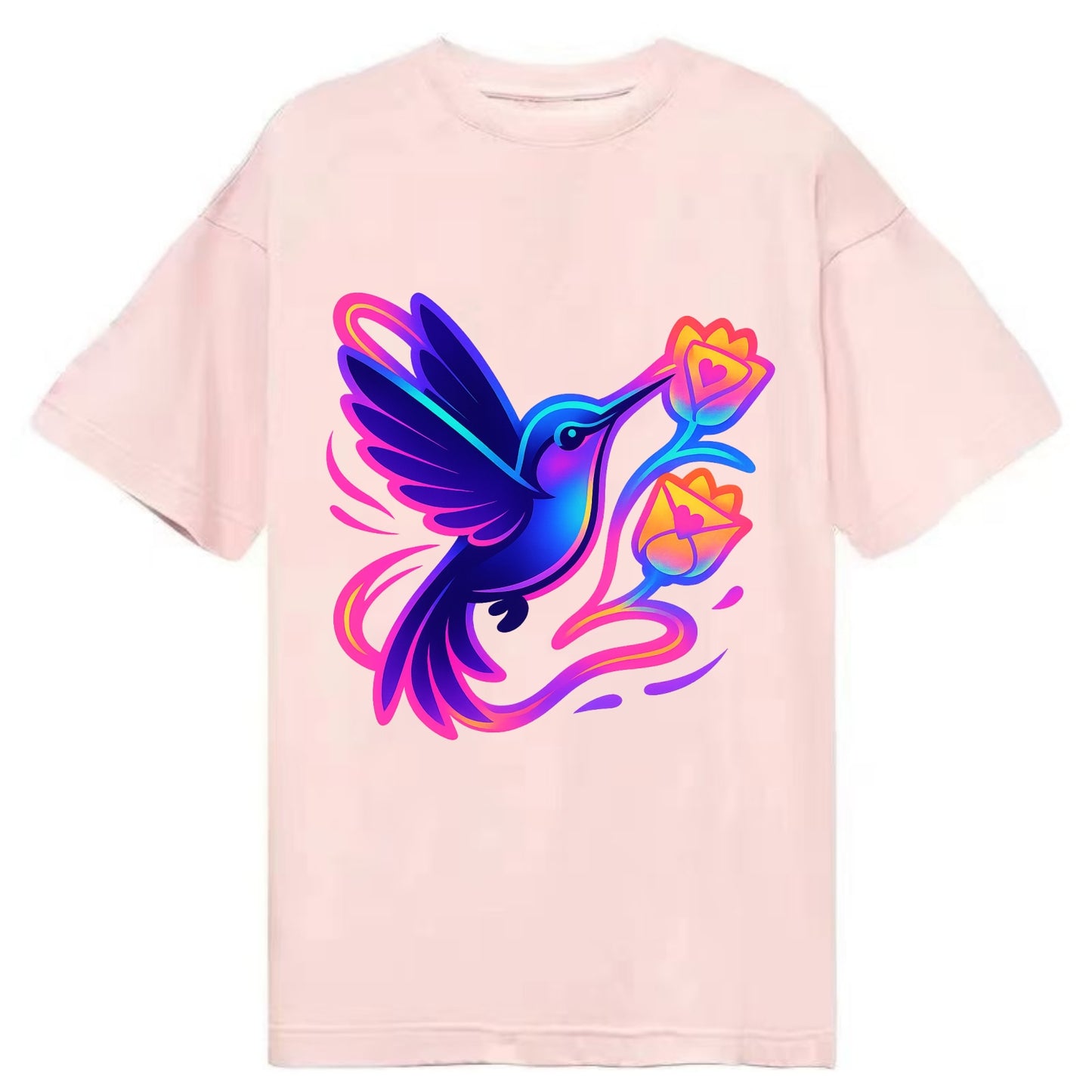 Hummingbird delivering miniature love letters tucked inside flower envelopes - Classic T-shirt - Pink