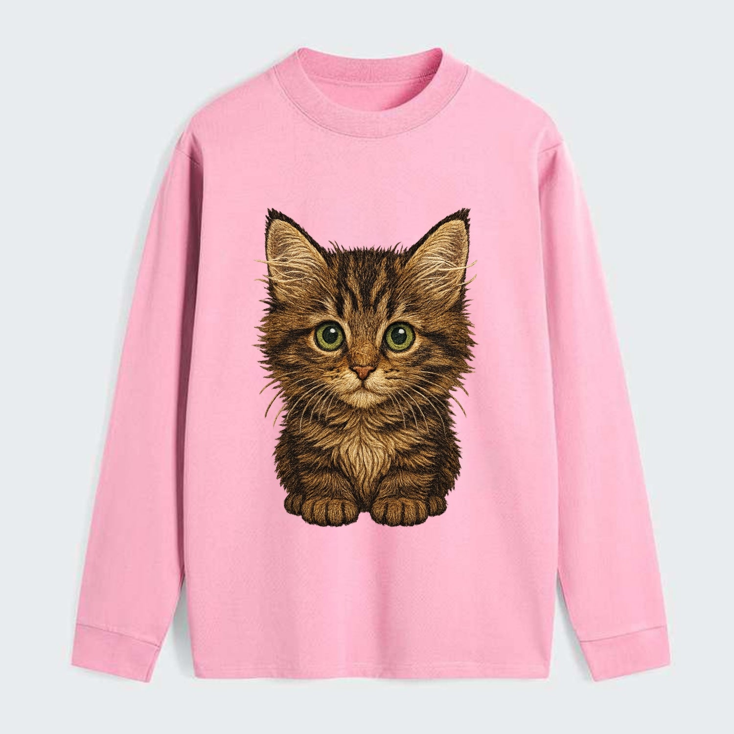 Baby Maine Coon Kitten - large fluffy tabby, tufted ears, big green - Classic Long Sleeve Shirt - Pink