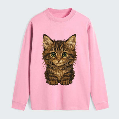 Baby Maine Coon Kitten - large fluffy tabby, tufted ears, big green - Classic Long Sleeve Shirt - Pink