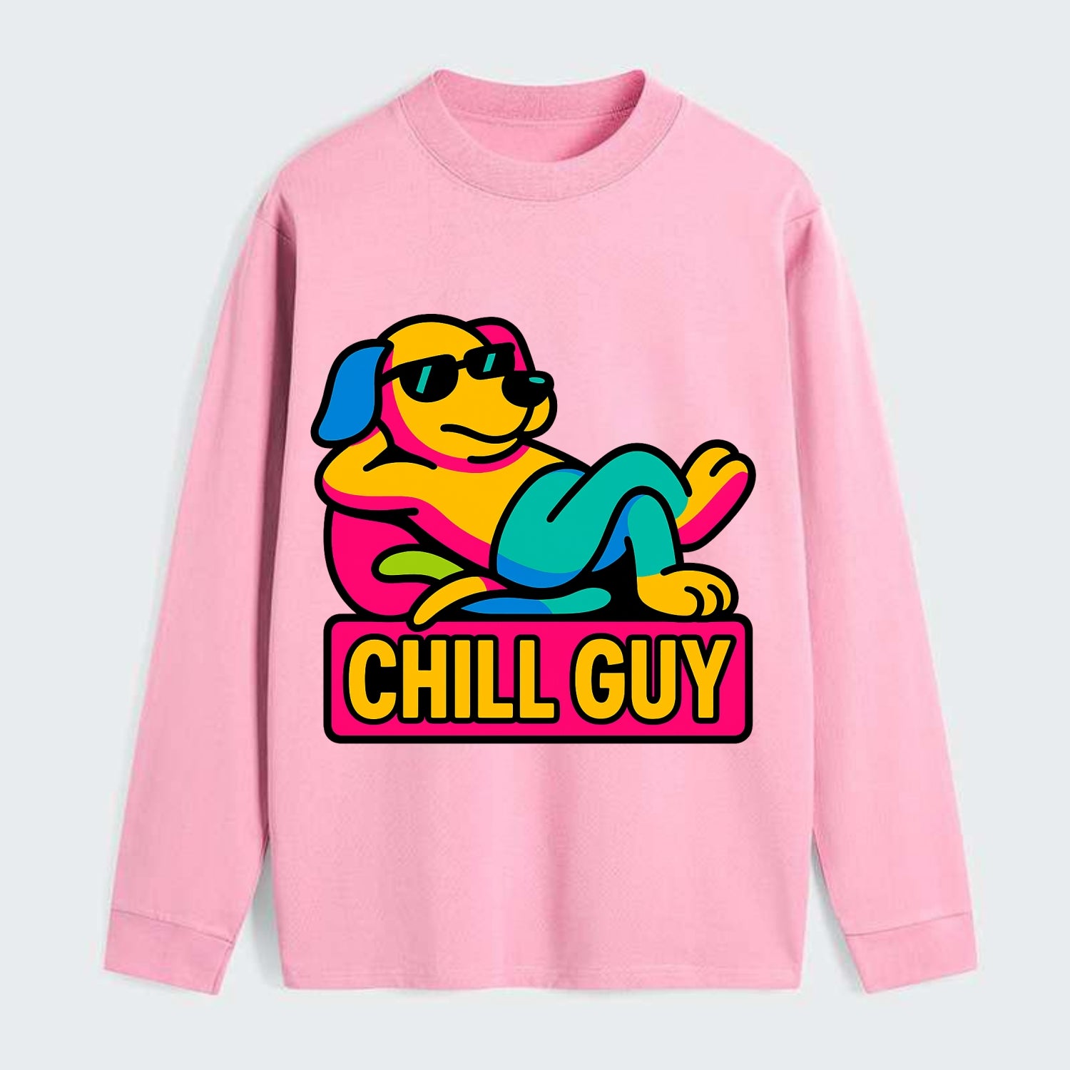 Super relaxed dog character lounging unbothered - "Chill Guy" meme - Classic Long Sleeve Shirt - Pink