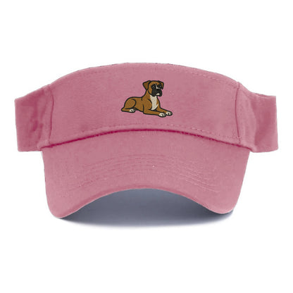 Boxer - Fawn colored relaxed lying down Visor - Pink