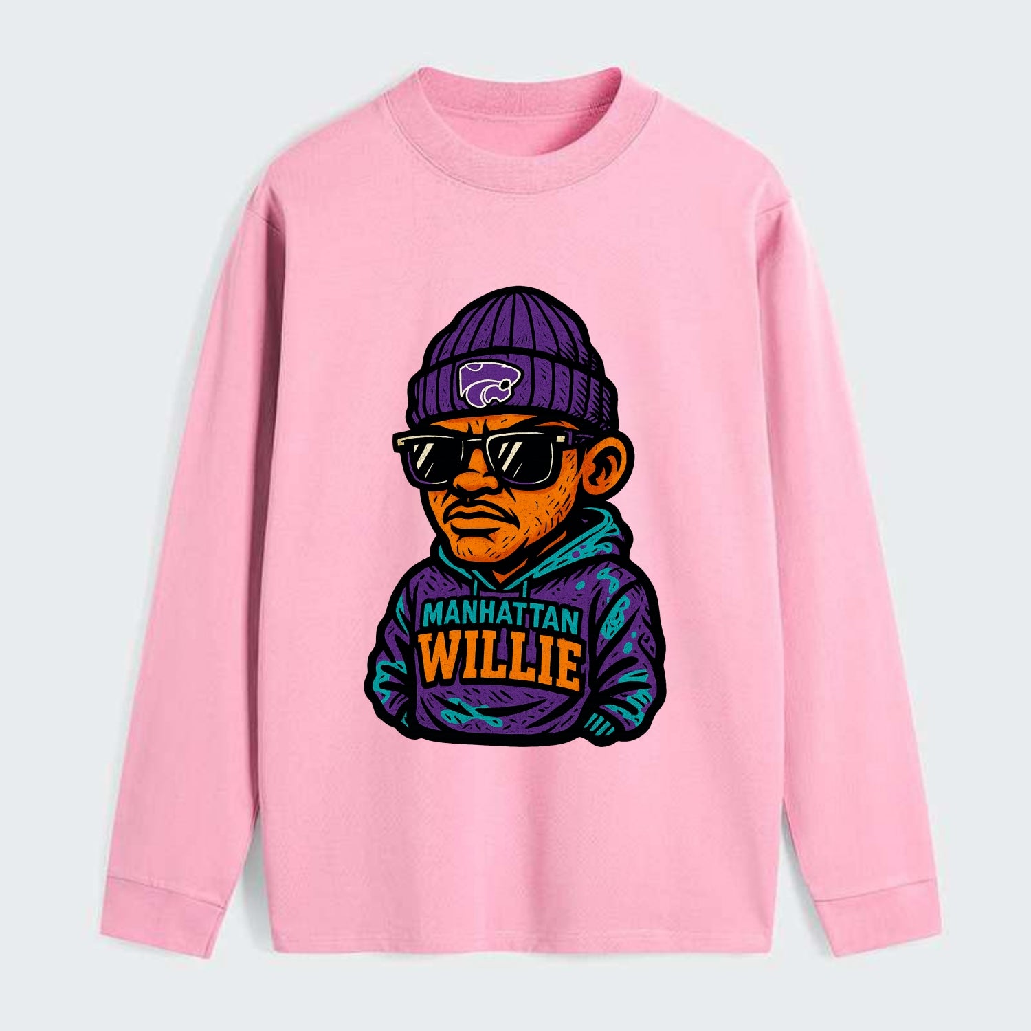 Manhattan Willie wearing Kansas State beanie with powercat patch - Classic Long Sleeve Shirt - Pink