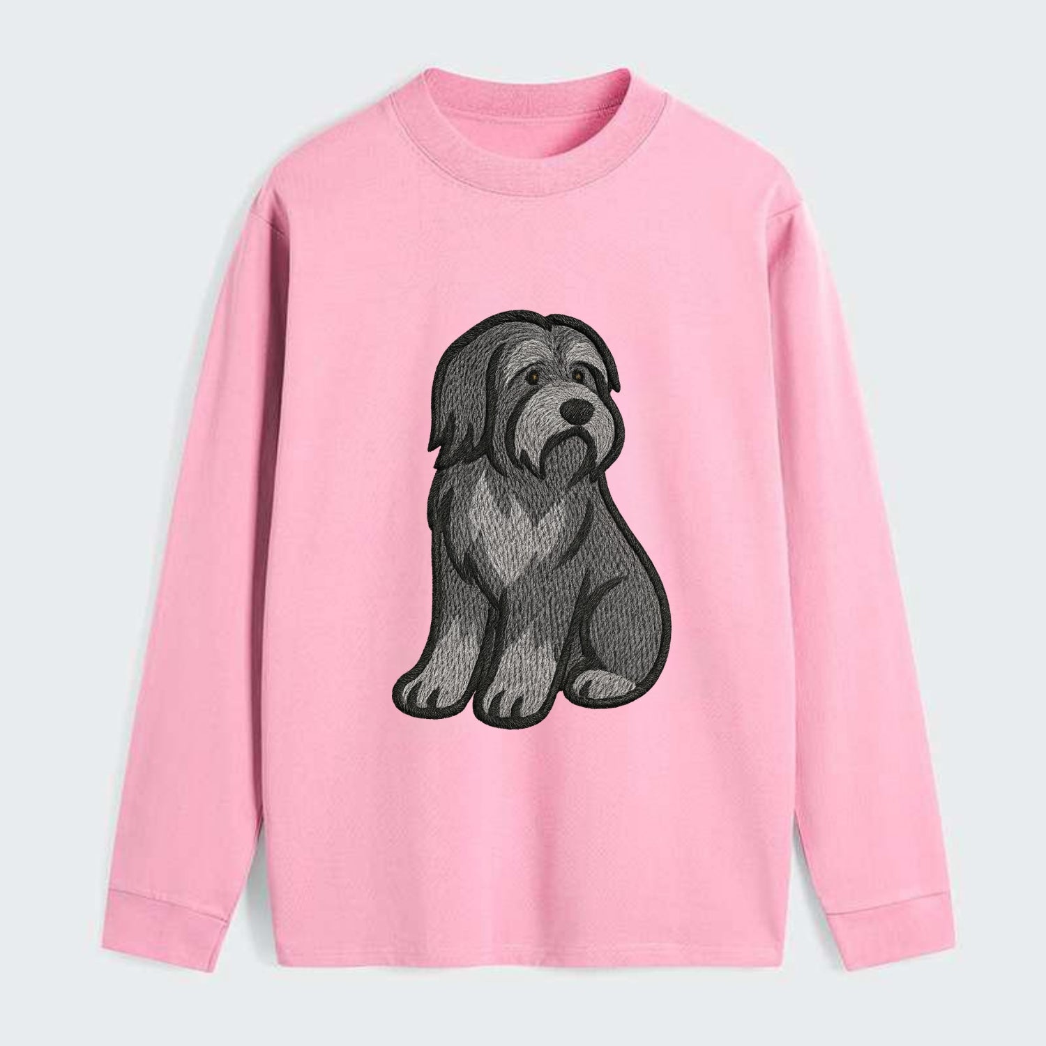 Bearded Collie - Gray shaggy coat embroidered pose - Classic Long Sleeve Shirt - Pink