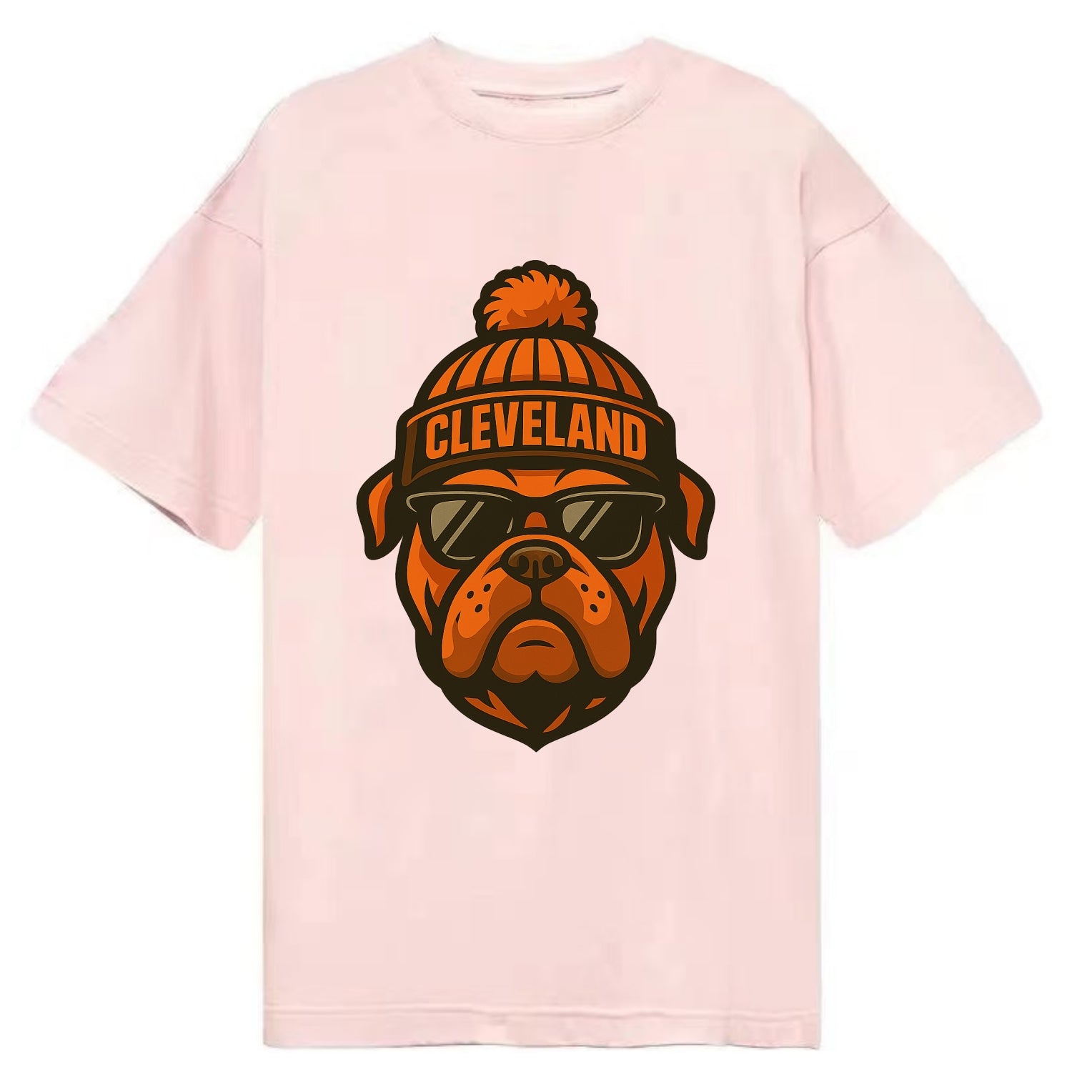Cleveland Bulldog wearing Browns orange and brown beanie with pom pom and - Classic T-shirt - Pink