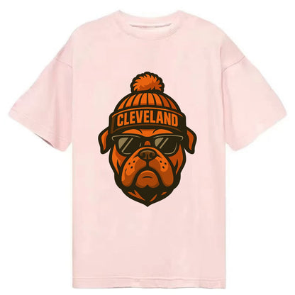 Cleveland Bulldog wearing Browns orange and brown beanie with pom pom and - Classic T-shirt - Pink