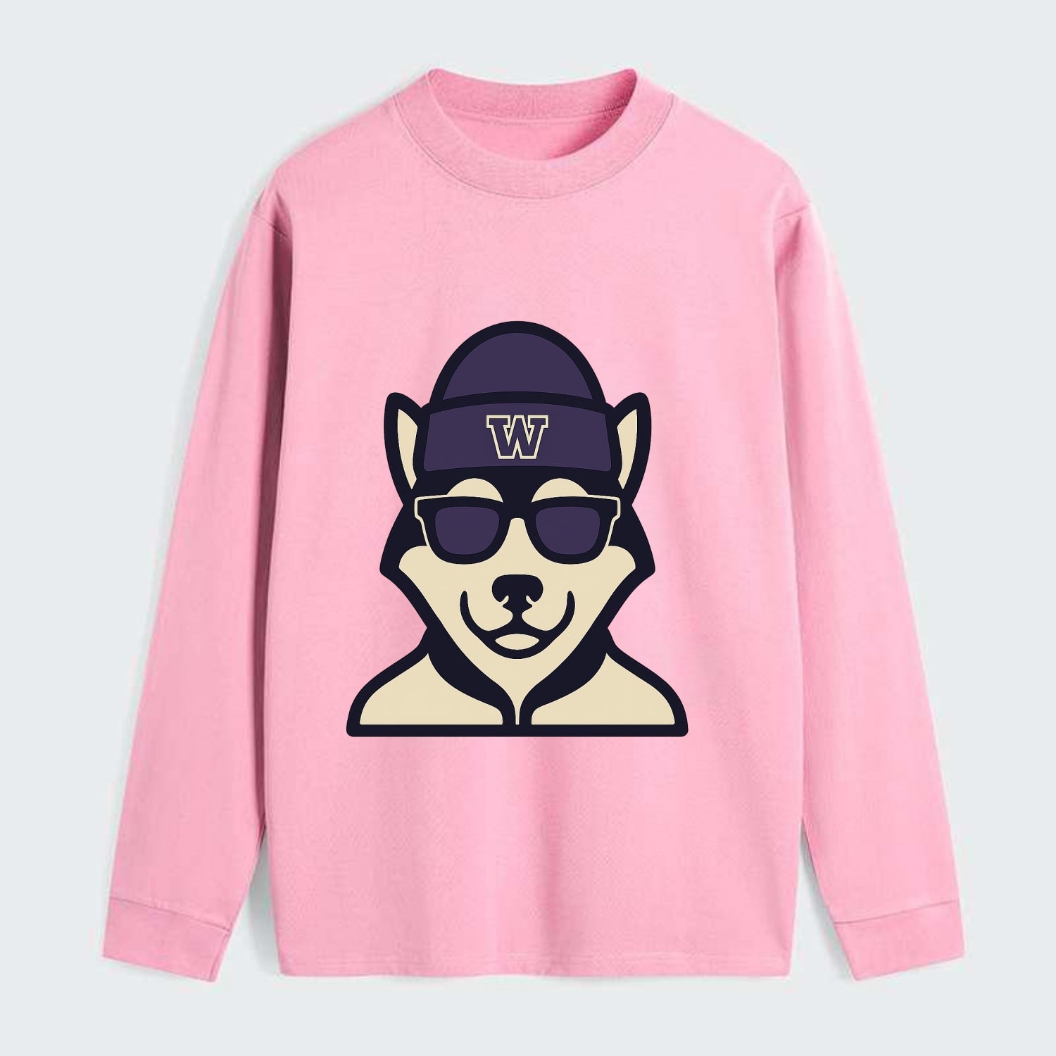 Seattle Husky wearing Washington beanie with W patch - Classic Long Sleeve Shirt - Pink