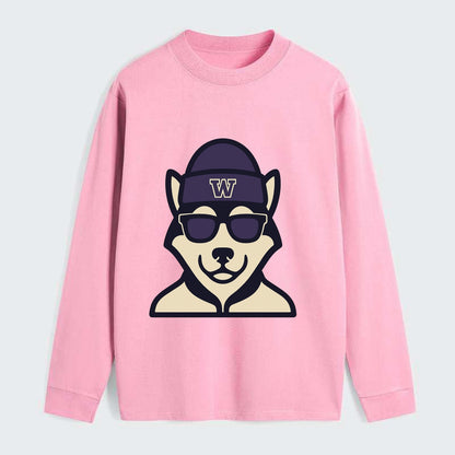 Seattle Husky wearing Washington beanie with W patch - Classic Long Sleeve Shirt - Pink