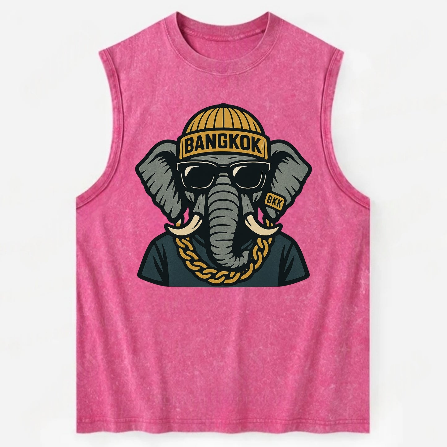 Bangkok Elephant - Vintage Washed Tank - Pink