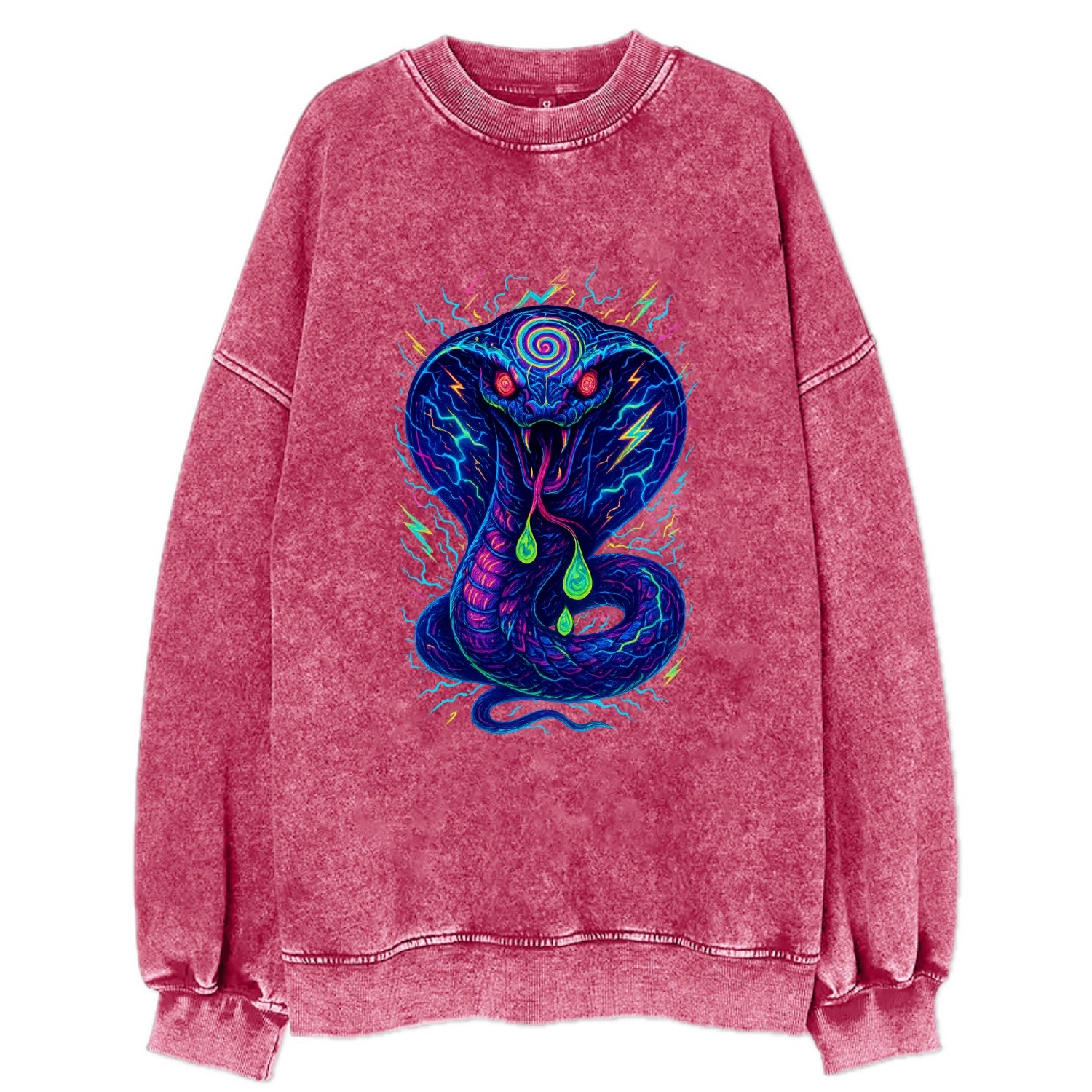 Mesmerizing cobra with hypnotic spiral patterns in the hood, scales that - Vintage Sweatshirt - Pink