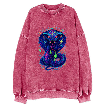 Mesmerizing cobra with hypnotic spiral patterns in the hood, scales that - Vintage Sweatshirt - Pink