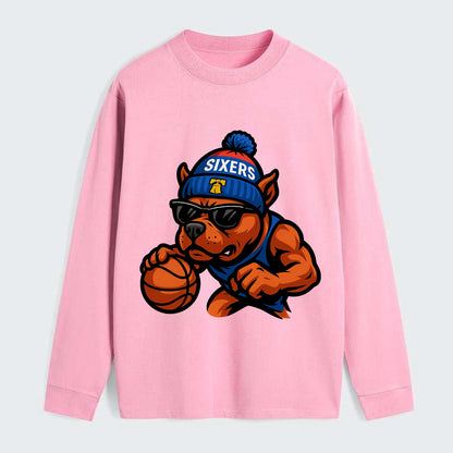 Philly Pitbull wearing Sixers beanie with Liberty Bell and wayfarer - Classic Long Sleeve Shirt - Pink