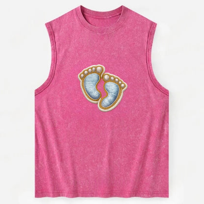 BABY FOOTPRINTS - tiny feet in pink or blue , newborn - Vintage Washed Tank - Pink