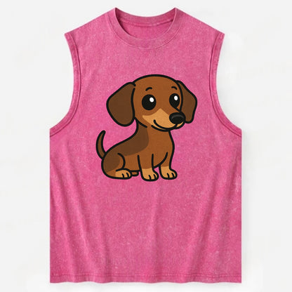 Dachshund - Long body profile view - Vintage Washed Tank - Pink