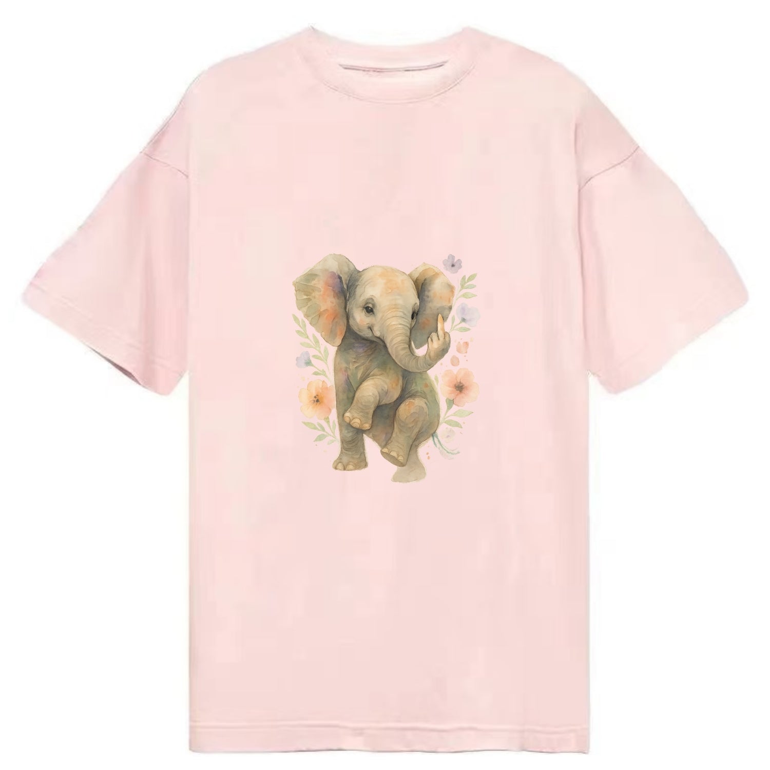 baby elephant with trunk up, one foot raised with middle toe extended - Classic T-shirt - Pink