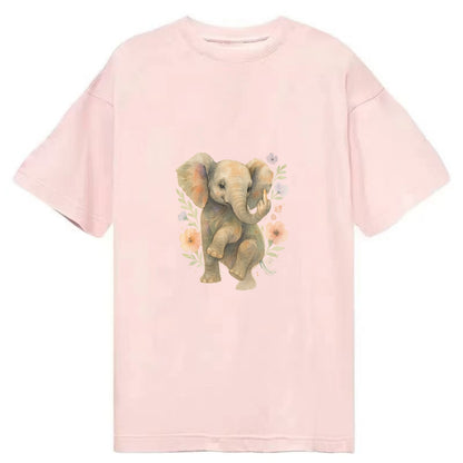 baby elephant with trunk up, one foot raised with middle toe extended - Classic T-shirt - Pink