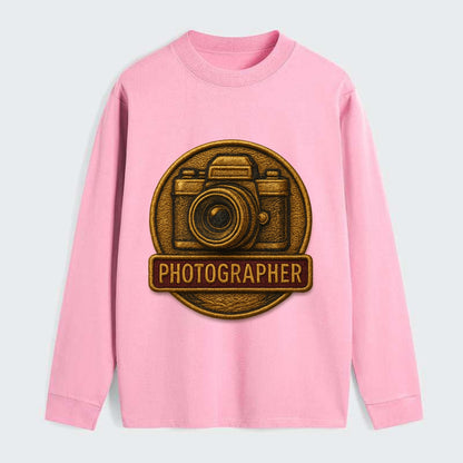 Camera with vintage lens - photographer badge - Classic Long Sleeve Shirt - Pink