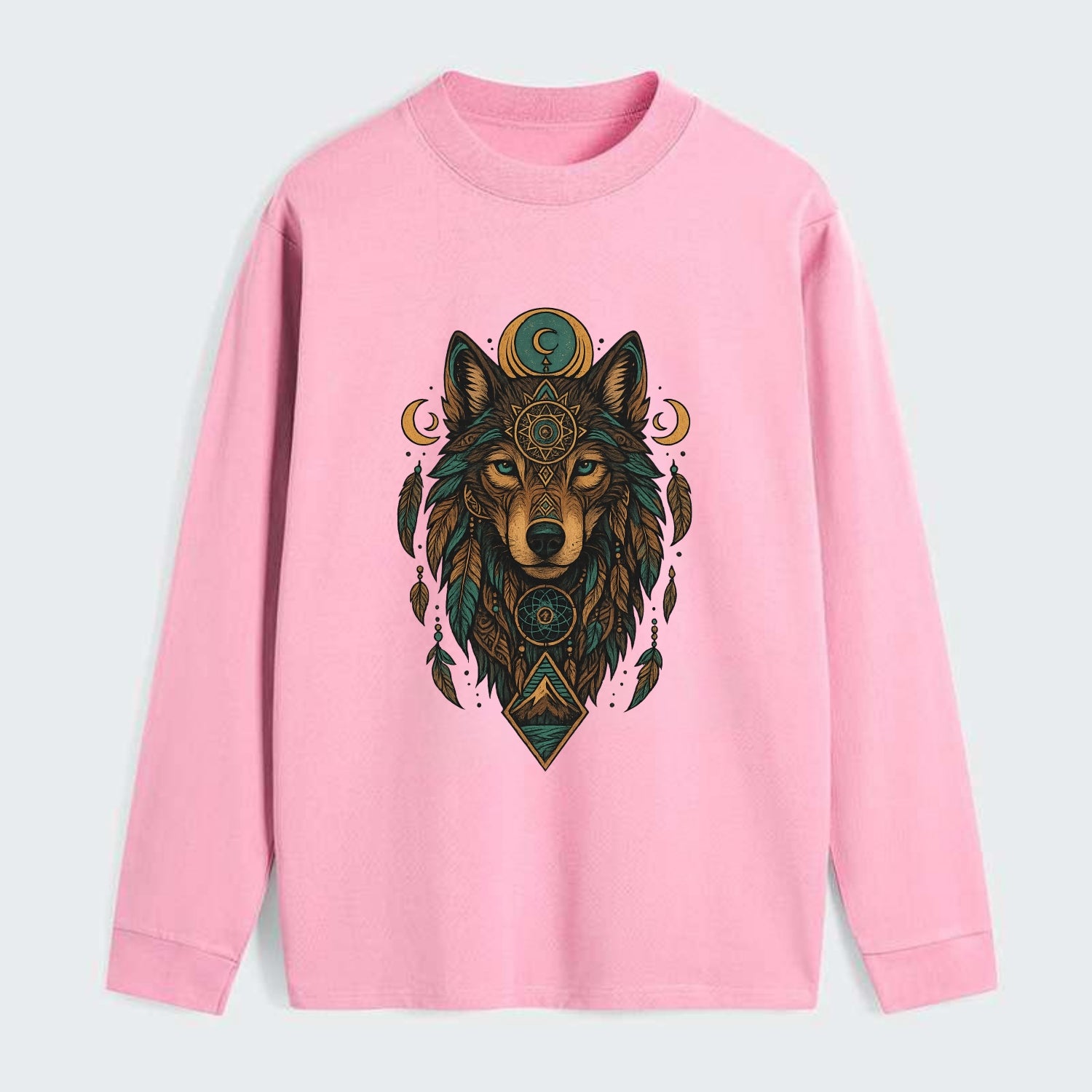 Retro 80s Wolf  - Classic Long Sleeve Shirt - Pink