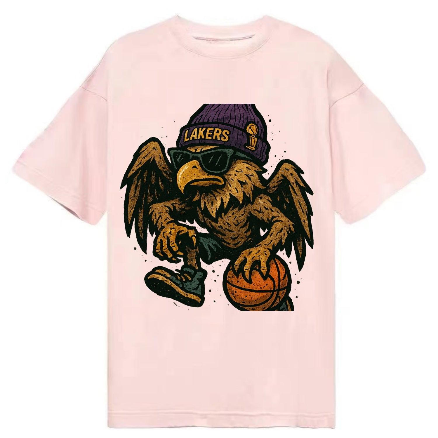 Los Angeles Golden Eagle wearing Lakers beanie with trophy patch and wayfarer - Classic T-shirt - Pink