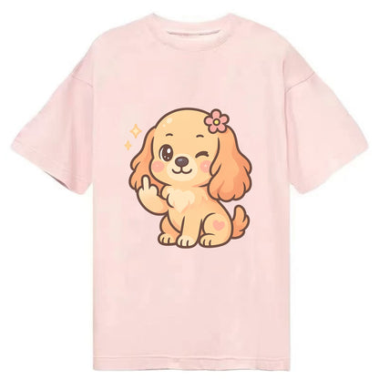 Cocker Spaniel with long wavy ears, gentle face, paw flipping off - Classic T-shirt - Pink