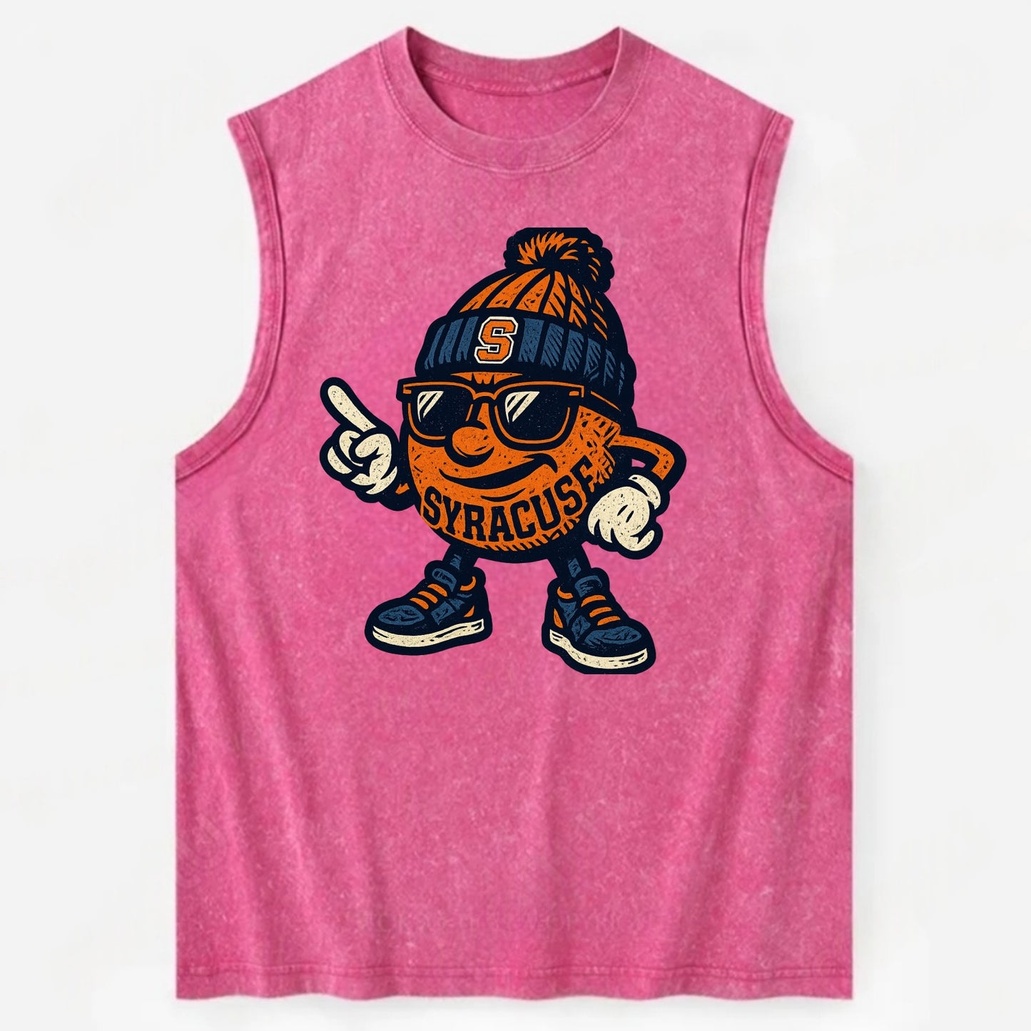 Syracuse Orange wearing Syracuse beanie with S patch - Vintage Washed Tank - Pink