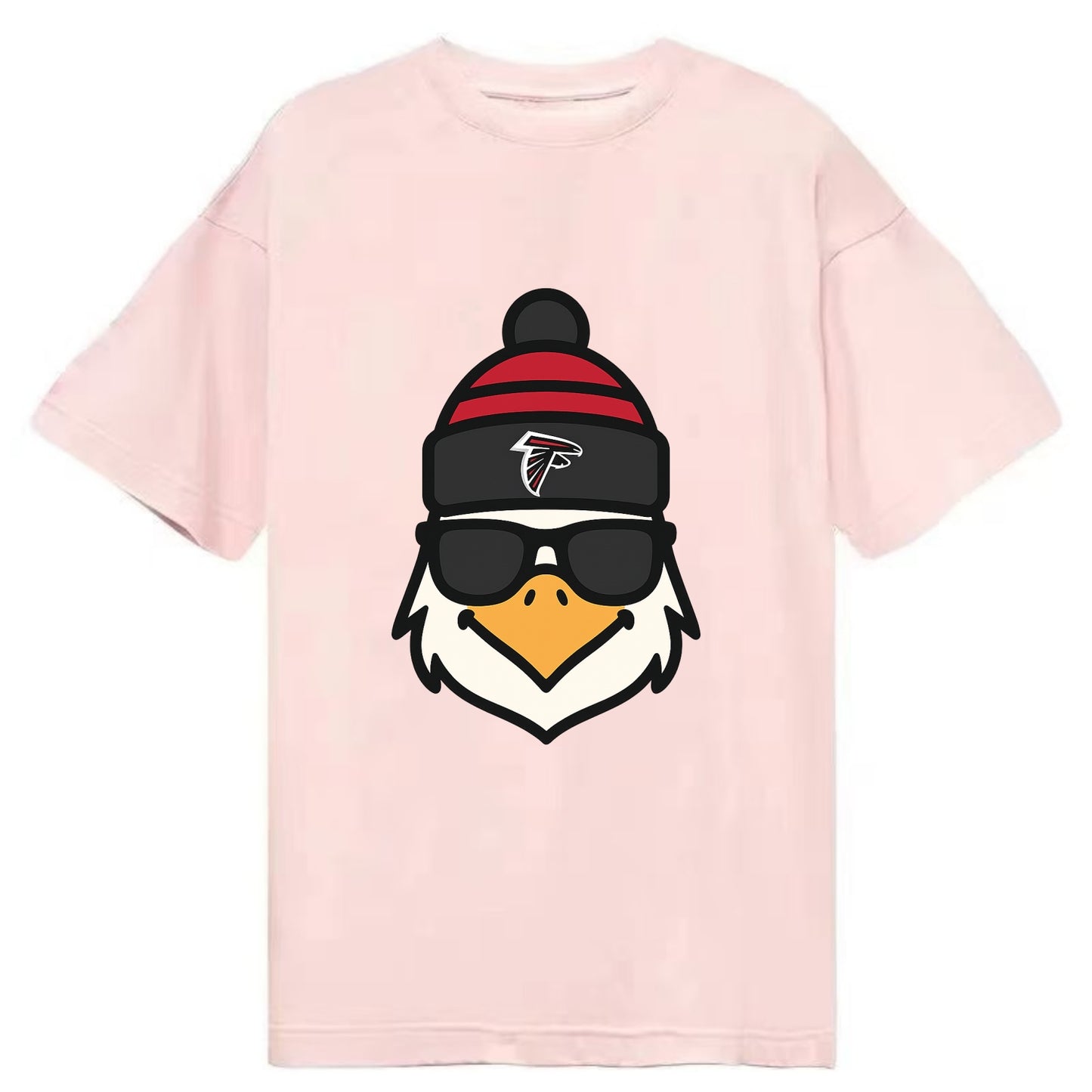 Atlanta Falcon wearing Falcons red and black beanie with pom pom and wayfarer - Classic T-shirt - Pink