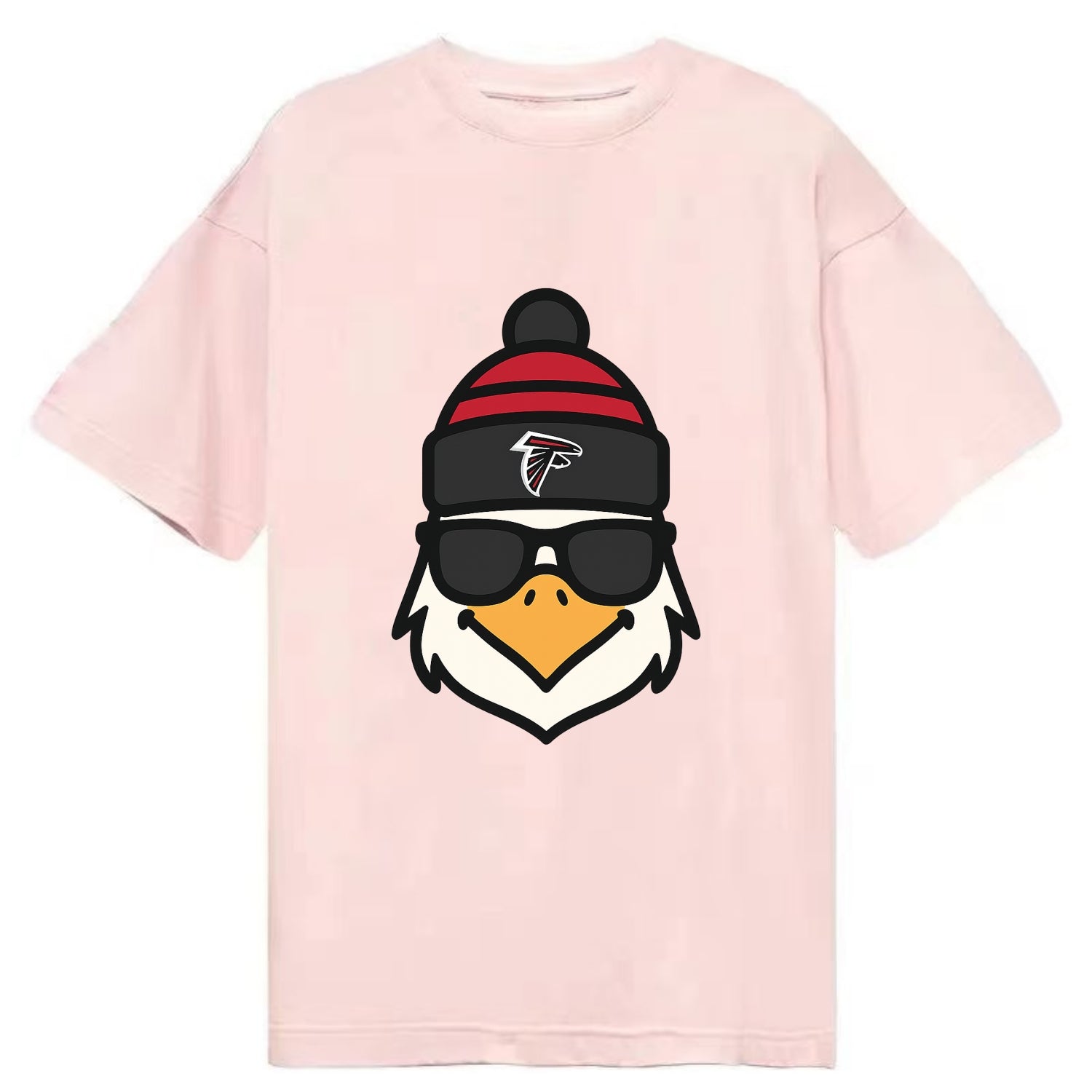 Atlanta Falcon wearing Falcons red and black beanie with pom pom and wayfarer - Classic T-shirt - Pink