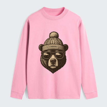 New Mexico Black Bear wearing Albuquerque beanie with pom pom and - Classic Long Sleeve Shirt - Pink