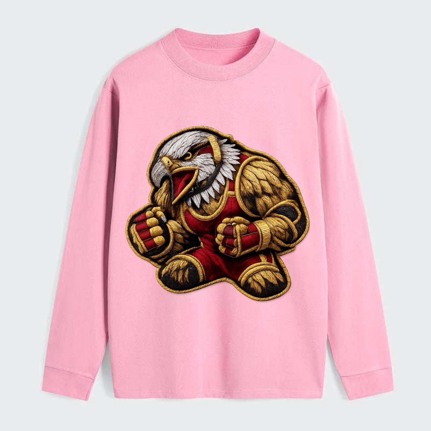 Embroidered patch design - WRESTLING EAGLE - fierce eagle with - Classic Long Sleeve Shirt - Pink
