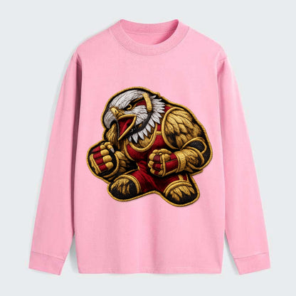 Embroidered patch design - WRESTLING EAGLE - fierce eagle with - Classic Long Sleeve Shirt - Pink