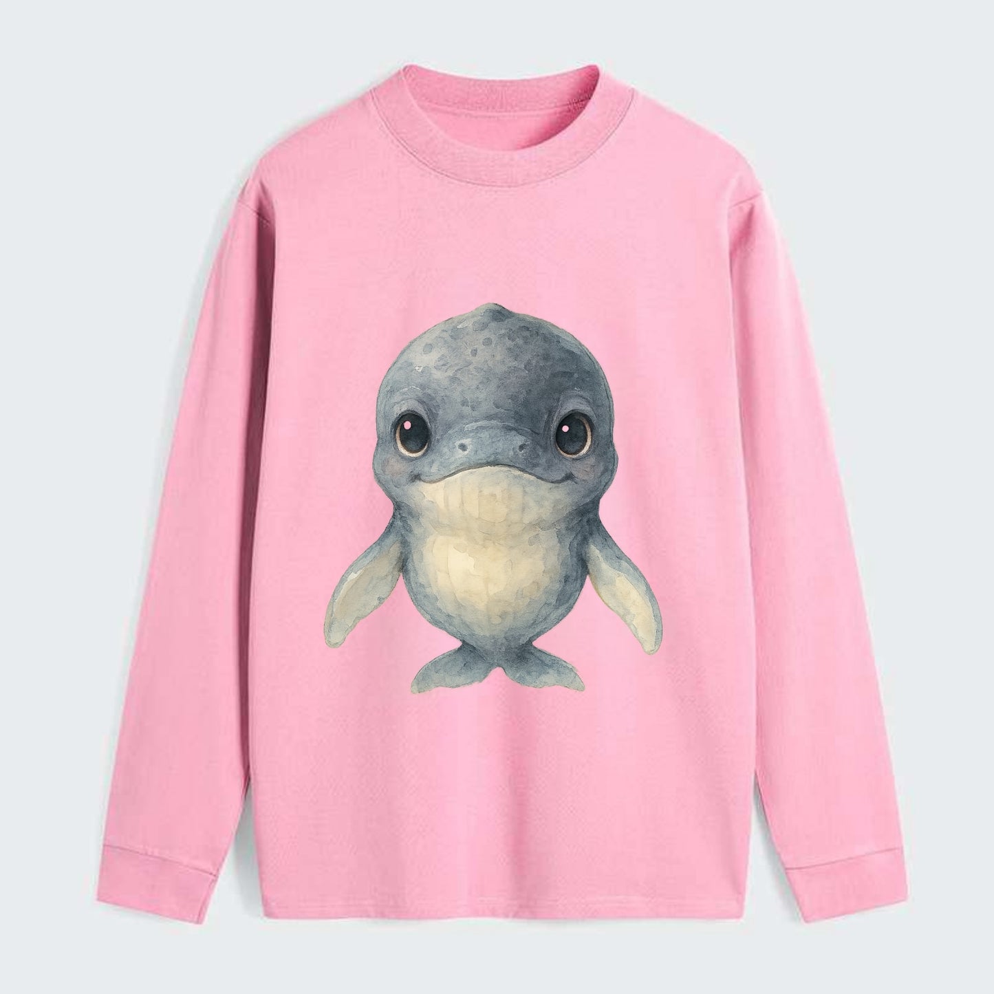 Baby Humpback Whale - dark gray with white flippers, large gentle eyes, - Classic Long Sleeve Shirt - Pink