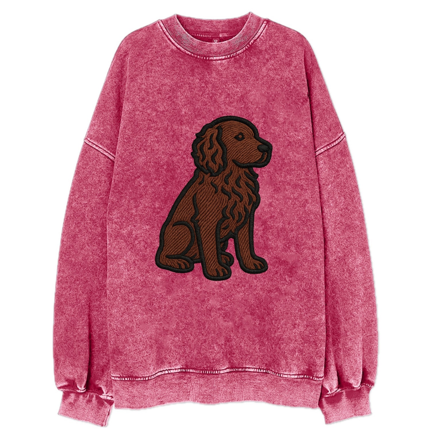 Boykin Spaniel - Rich chocolate brown wavy coat embroidered sitting pose - Vintage Sweatshirt - Pink