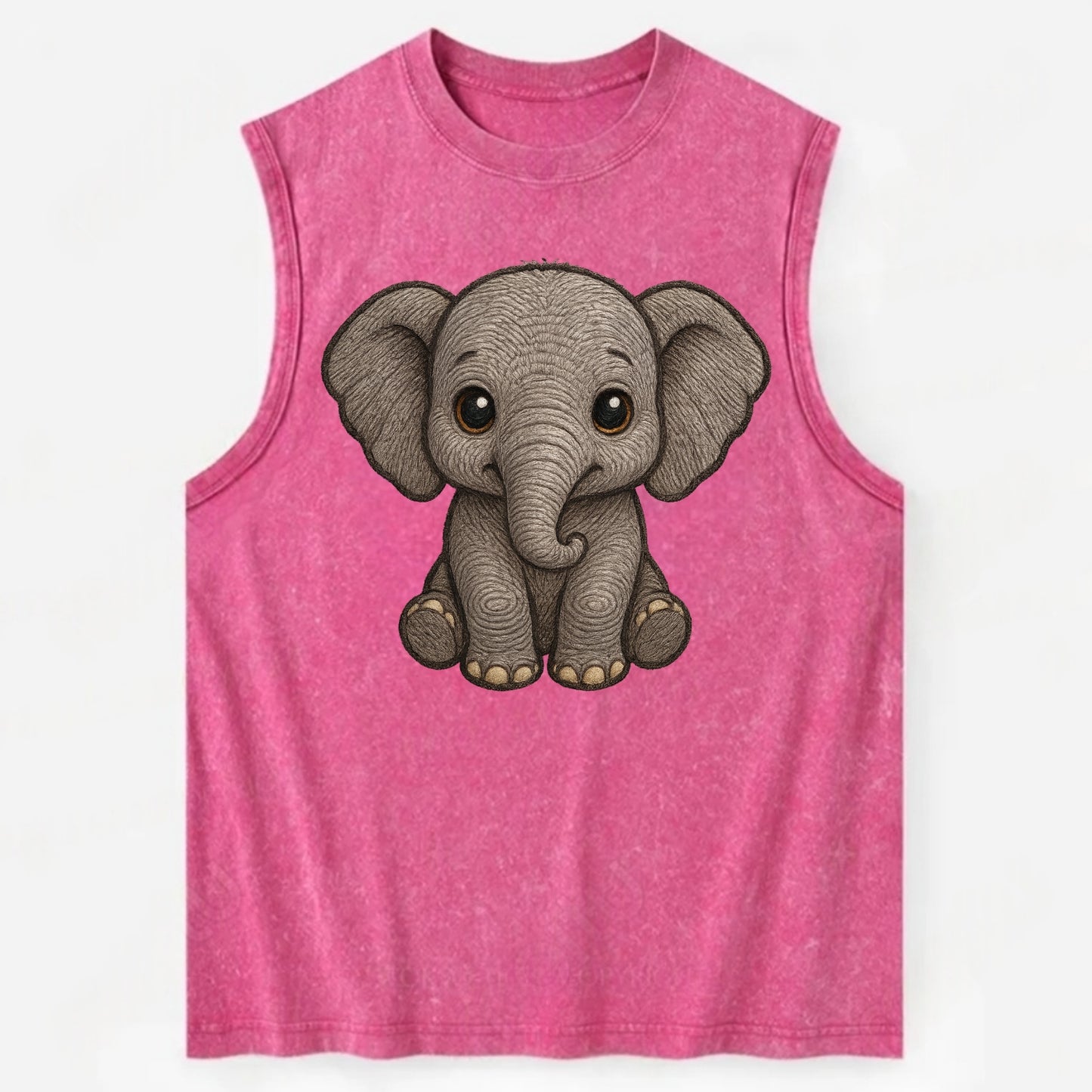 Baby Elephant - gray wrinkly, tiny trunk, large floppy ears, kind dark eyes, - Vintage Washed Tank - Pink